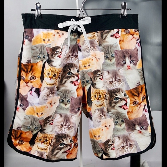 cat print swim trunks